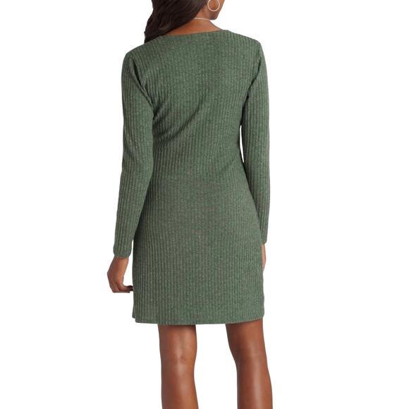 NWT! Nine Britton Mariah Olive Green Ribbed Heathered Dress 1X - Picture 2 of 6